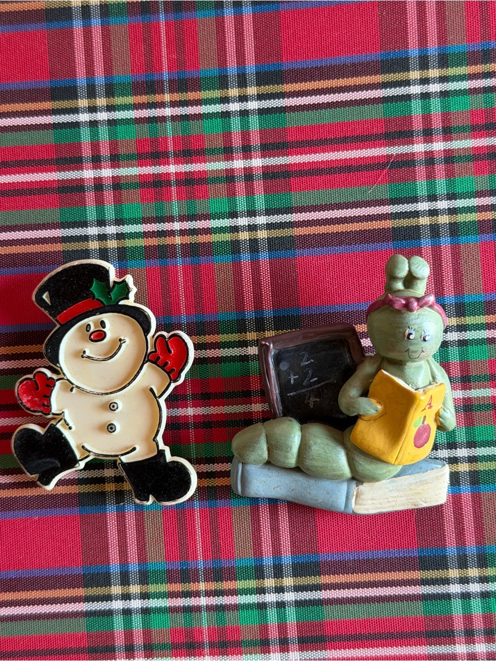 Hallmark Vintage Hallmark Snowman and Worm Bookworm Christmas Pins Set Vintage